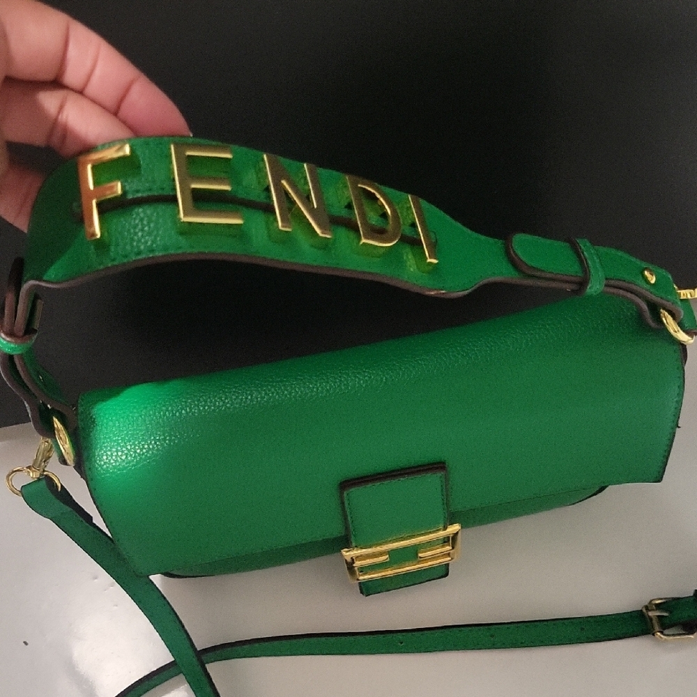 Green Leather Crossbody Bag with Gold Buckle - Picture 2 of 6